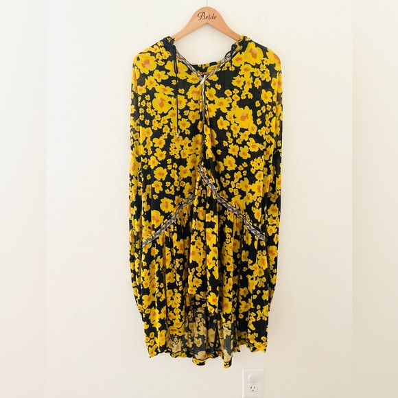 Free Pople Love Letter yellow and black floral boho tunic/dress women's - Picture 4 of 7